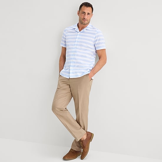 Stafford Stripe Mens Short Sleeve Regular Fit Button-Down Shirt
