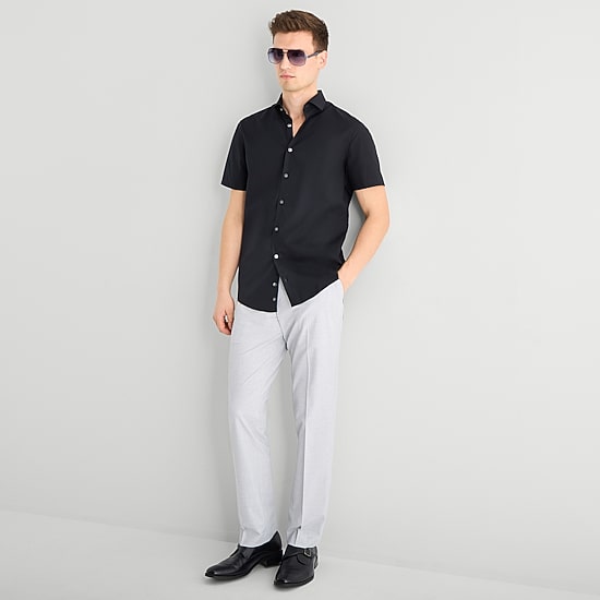 J. Ferrar Ultra Comfort Mens Short Sleeve Slim Fit Stretch Fabric Wrinkle Free Button-Down Shirt