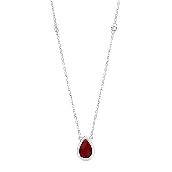 Womens Genuine Red Garnet Sterling Silver 18 Inch Pendant Necklace
