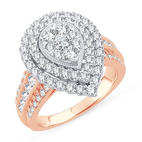 Womens 1 1/2 CT. T.W. Natural White Diamond 10K Gold Pear Halo Engagement Ring