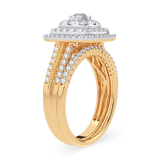 1 CT. T.W. Natural Diamond Cushion Side Stone Halo Engagement Ring in 10K or 14K Gold