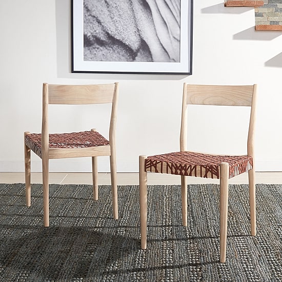 Pranit Dining Chair with Woven Leather Seat - Set of 2