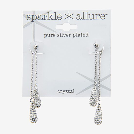 Sparkle Allure Womens Crystal Pure Silver Over Brass Pear Drop Earrings