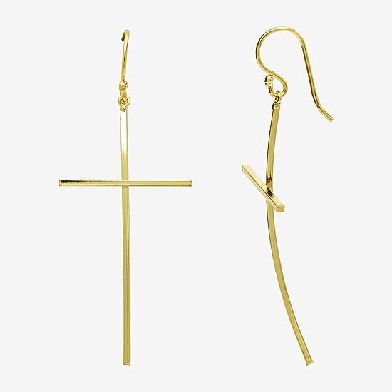Silver Reflections 14K Gold Over Brass Cross Drop Earrings