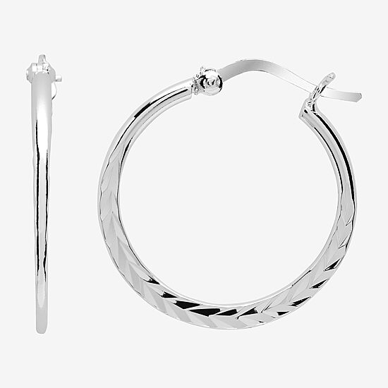 Silver Reflections Pure Silver Over Brass Hoop Earrings