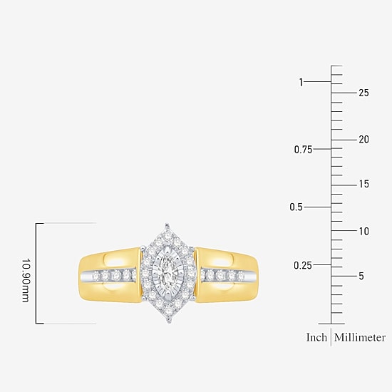 3PC His and Hers Trio Wedding Set Featuring 3/8 CT. T.W. Natural White Diamond 10K Gold Marquise Halo Side Stone Ring Set
