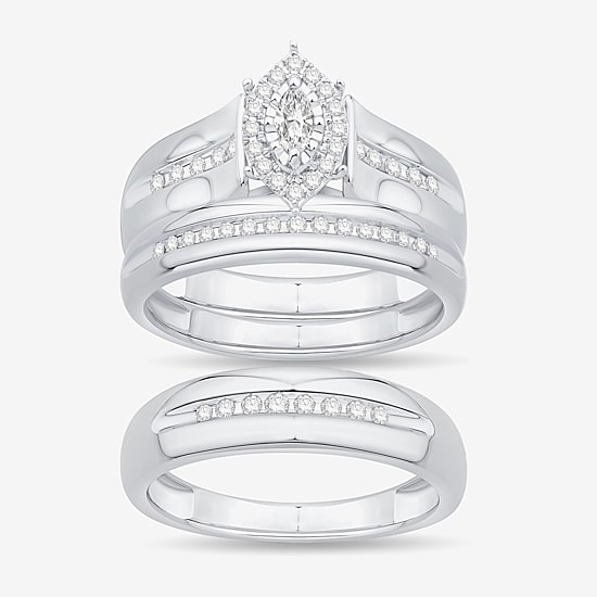 Unisex Adult 3/8 CT. T.W. Natural White Diamond 10K Gold Marquise Halo Side Stone Ring Set