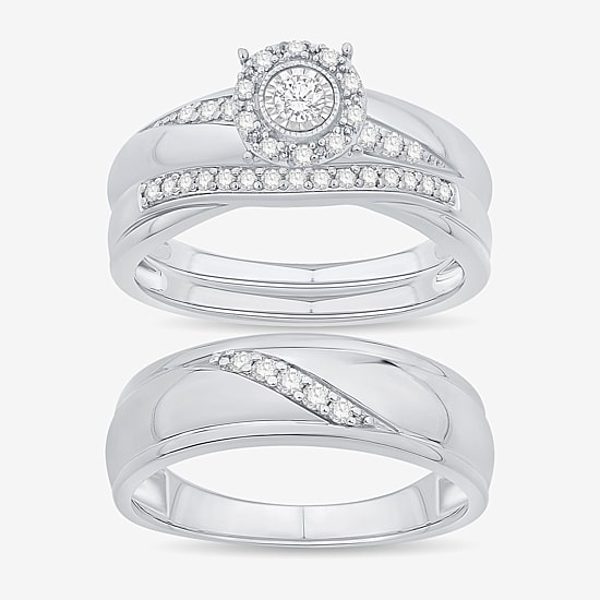 Unisex Adult 1/3 CT. T.W. Natural White Diamond 10K Gold Round Halo Side Stone Ring Set