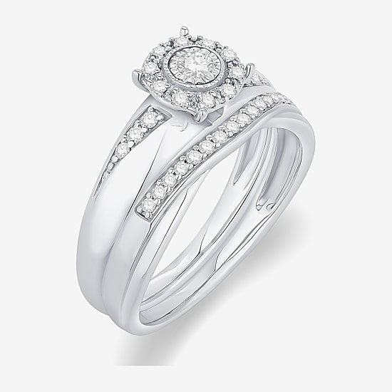 Unisex Adult 1/3 CT. T.W. Natural White Diamond 10K Gold Round Halo Side Stone Ring Set