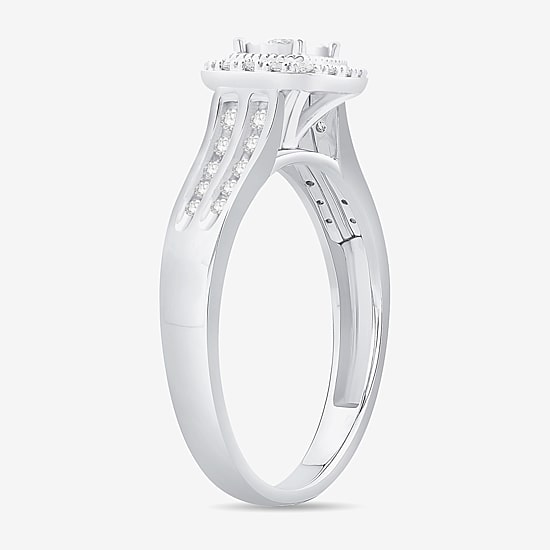 Unisex Adult 1/2 CT. T.W. Natural White Diamond 10K Gold Cushion Halo Side Stone Ring Set