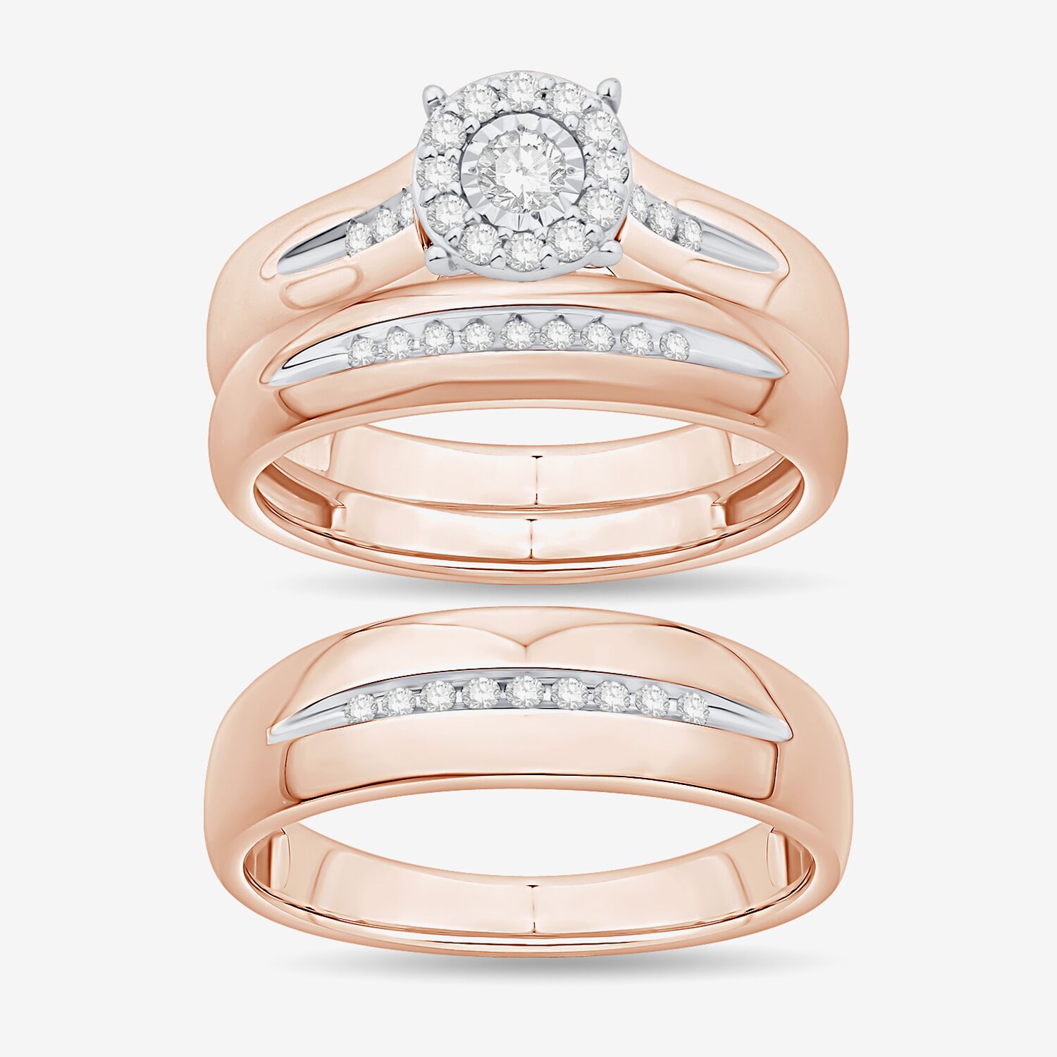 Unisex Adult 1/3 CT. T.W. Natural White Diamond 10K Gold Round Halo Side Stone Ring Set