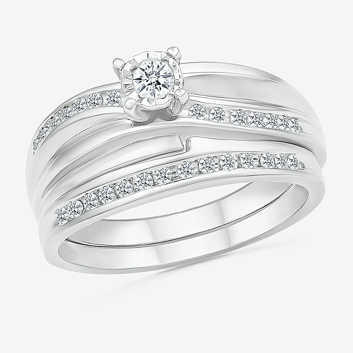 4.40mm Unisex Adult 1/3 CT. T.W. Natural White Diamond 10K Gold Round Side Stone Wedding Ring Set