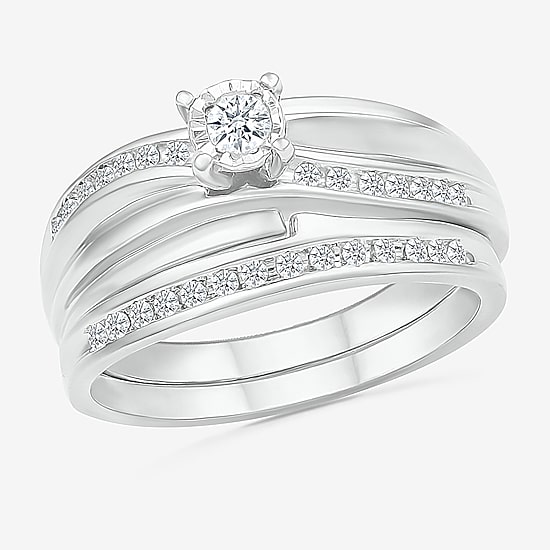 4.40mm Unisex Adult 1/3 CT. T.W. Natural White Diamond 10K Gold Round Side Stone Wedding Ring Set