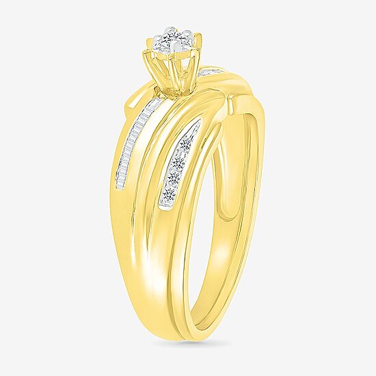 4.80mm Unisex Adult 1/3 CT. T.W. Natural White Diamond 10K Gold Round Side Stone Wedding Ring Set