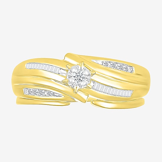 4.80mm Unisex Adult 1/3 CT. T.W. Natural White Diamond 10K Gold Round Side Stone Wedding Ring Set