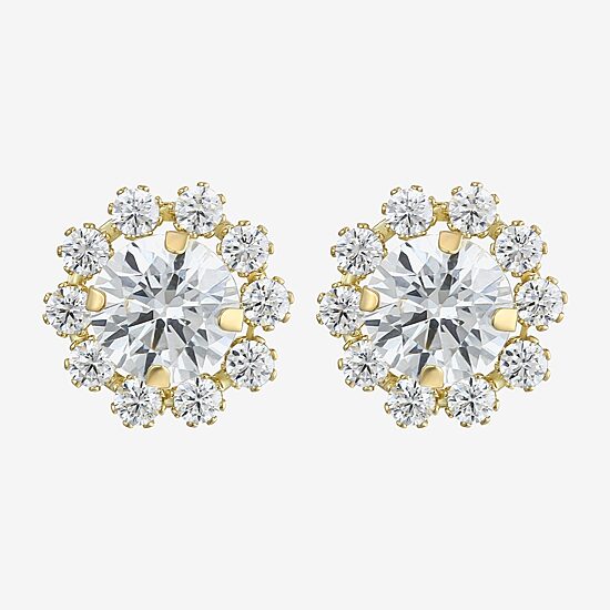 Cluster Flower Cubic Zirconia Stud Earrings 14K Gold