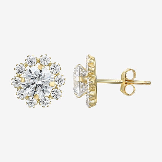 Cluster Flower Cubic Zirconia Stud Earrings 14K Gold
