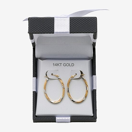 Two-Tone 14K Gold Oval Hoop Earrings