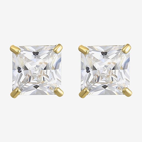 Princess-Cut Cubic Zirconia 10K Gold Stud Earrings