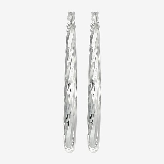 Womens Sterling Silver 40mm Round Hoop Earrings