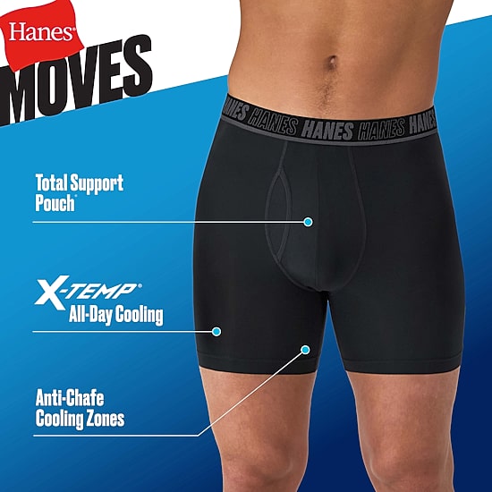 Hanes Moves X-Temp Performance Total Support Pouch Mens 4 Pack Support Pouch Boxer Briefs Umsbe4