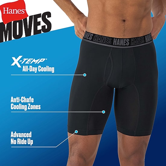 Hanes Moves X-Temp Performance Total Support Pouch Mens 4 Pack Support Pouch Long Leg Boxer Briefs Umsld4