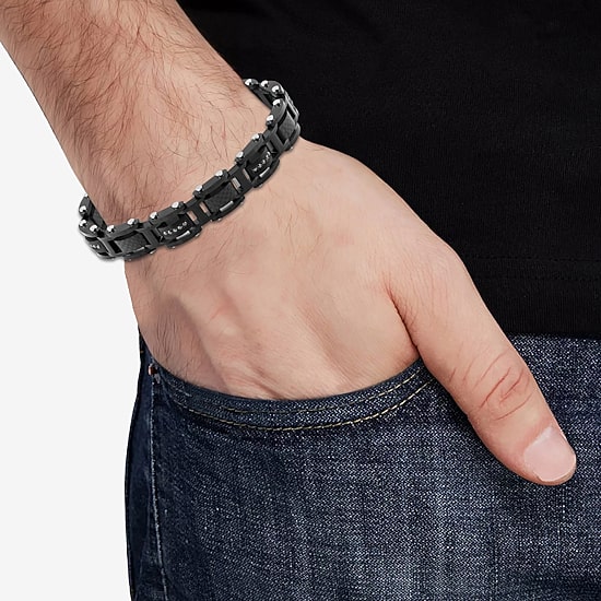 (F / Si2) Mens Stainless Steel Solid 8 1/2 Inch Link Bracelet