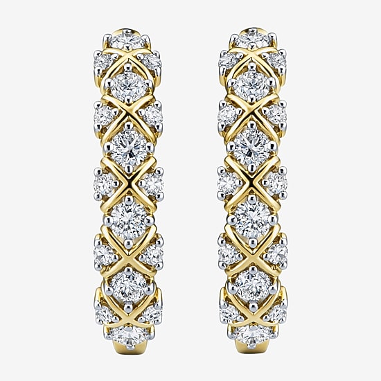 (I / I2) Womens 1 CT. T.W. Lab Grown White Diamond 14K Gold Over Silver 24.2mm Hoop Earrings