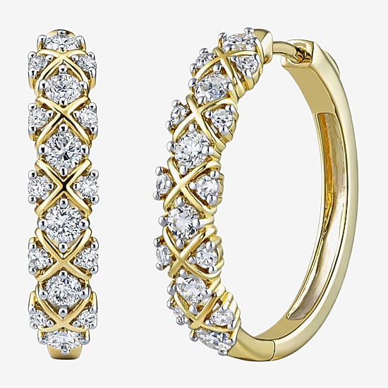 (I / I2) Womens 1 CT. T.W. Lab Grown White Diamond 14K Gold Over Silver 24.2mm Hoop Earrings