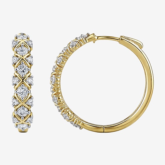 (I / I2) Womens 1 CT. T.W. Lab Grown White Diamond 14K Gold Over Silver 24.2mm Hoop Earrings