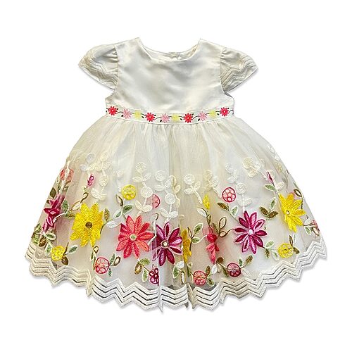 Blueberi Boulevard Toddler Girls Short Sleeve A-Line Dress, 5t, White
