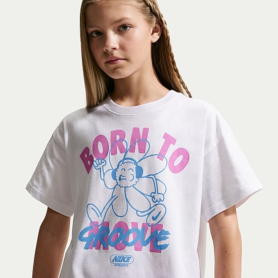 Nike Club Big Kid Girls Crew Neck Short Sleeve Oversized Graphic T-Shirt