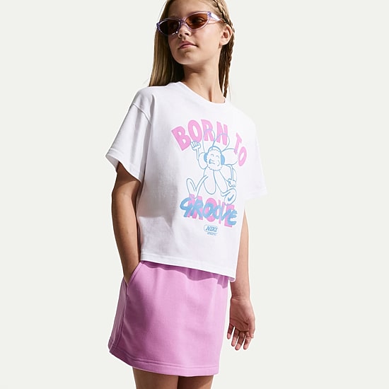 Nike Club Big Kid Girls Crew Neck Short Sleeve Oversized Graphic T-Shirt