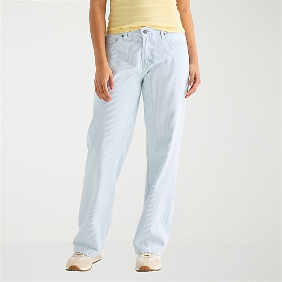 Arizona Striped Womens Juniors Short Low Rise Straight Leg Jean