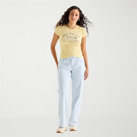 Arizona Striped Womens Juniors Short Low Rise Straight Leg Jean