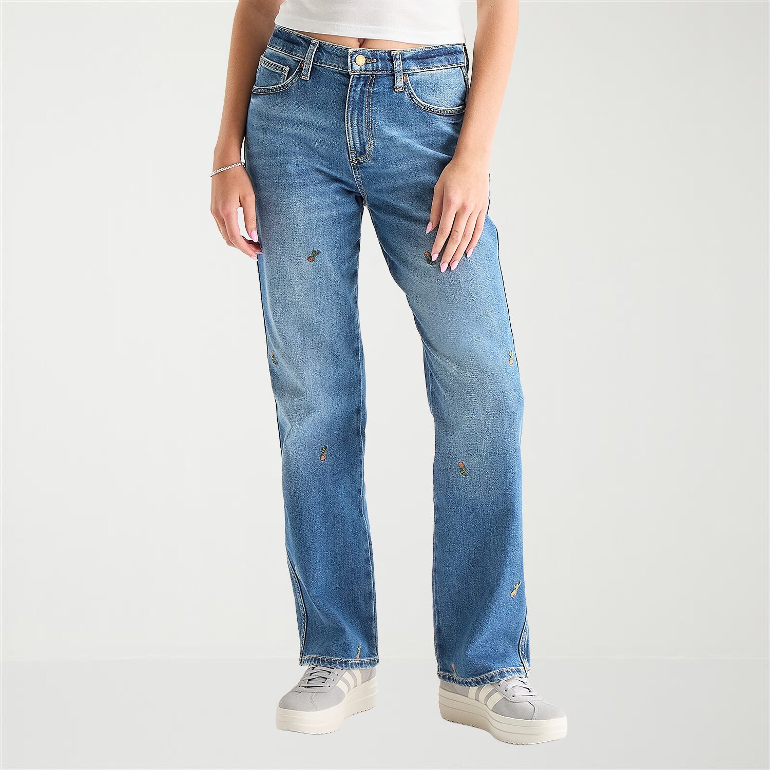 Arizona Womens Juniors Short High Rise Stretch Fabric Straight Leg Jean