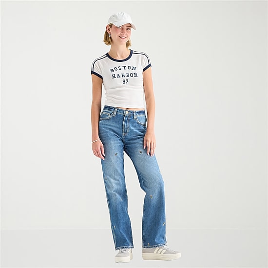 Arizona Womens Juniors Short High Rise Stretch Fabric Straight Leg Jean