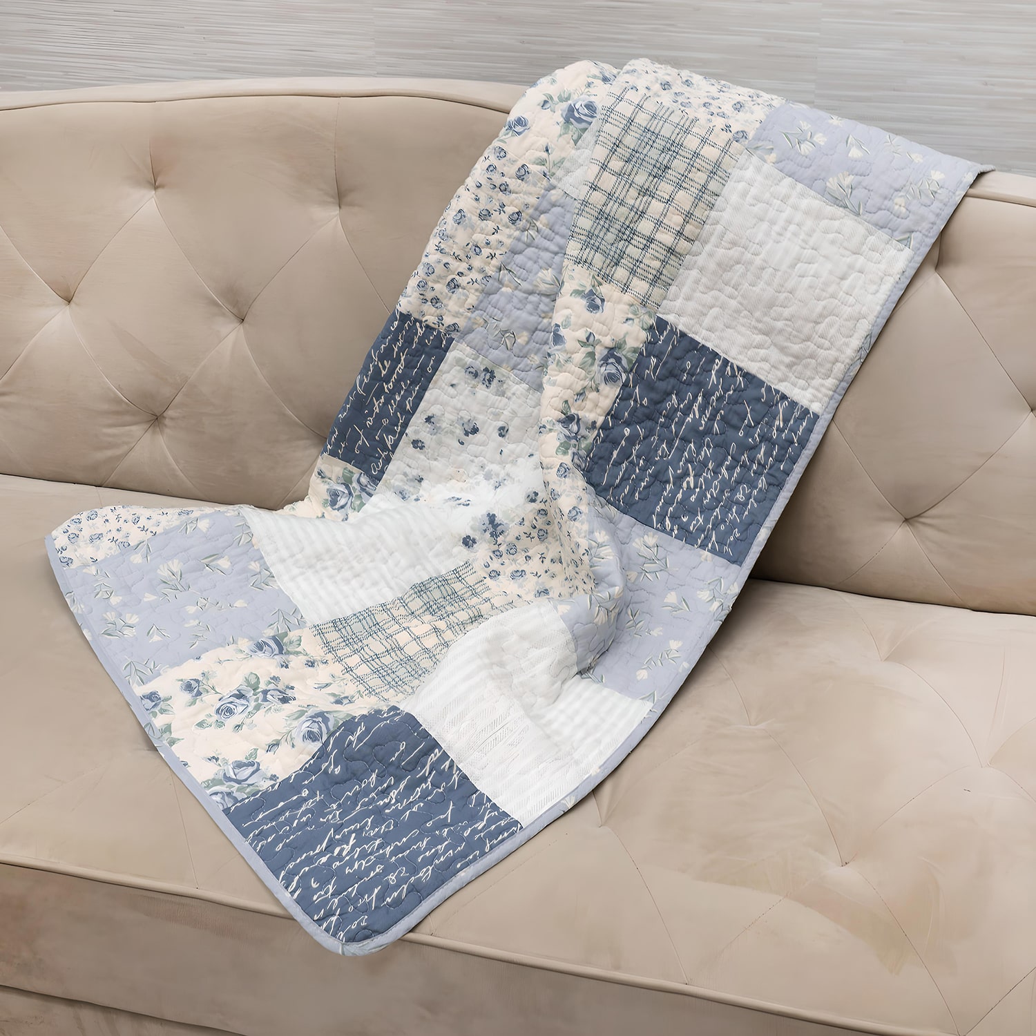 Donna Sharp Blue Pastures Pieced Cotton Quilted Washable Throw