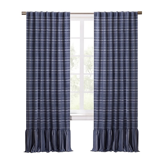 Martha Stewart Ruffle Stripe Rod Pocket Light-Filtering Set of 2 Curtain Panel