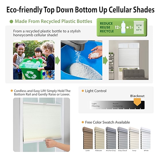 Eco Estates Honeycomb Custom Cordless Top Down Bottom Up Blackout Cellular Shade