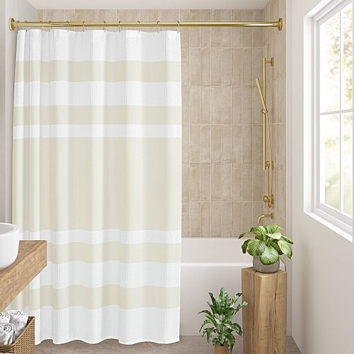 Madison Park Spa Waffle With 3m Treatment Shower Curtain, One Size, White