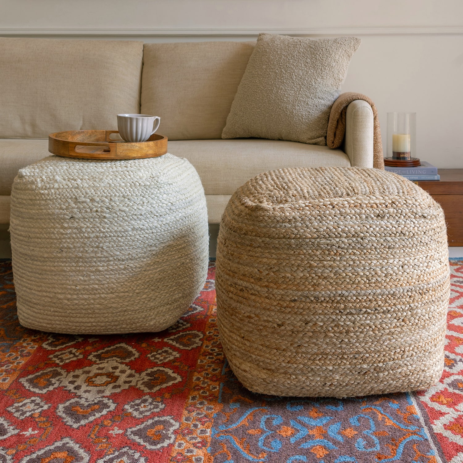 LR Home Layla 18" Handmade Jute Pouf
