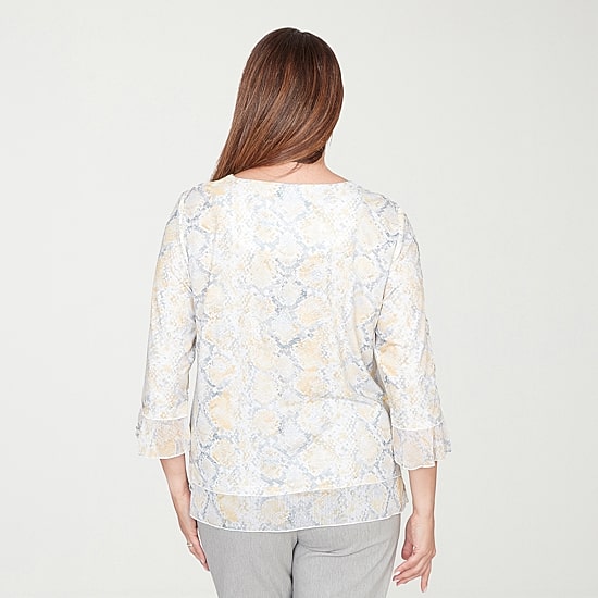 Alfred Dunner Al Fresco Womens Crew Neck 3/4 Sleeve Layered Top