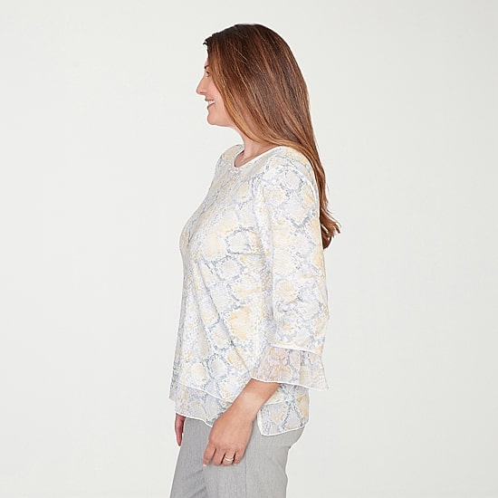 Alfred Dunner Al Fresco Womens Crew Neck 3/4 Sleeve Layered Top