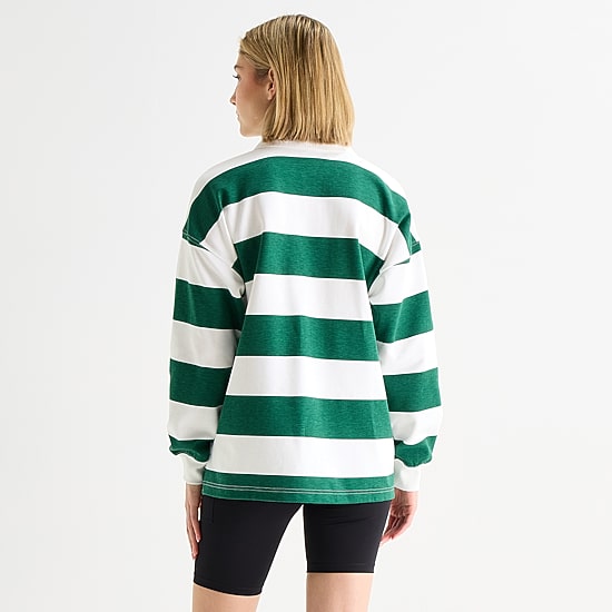 Xersion Womens Long Sleeve Relaxed Fit Striped Rugby Shirt