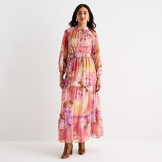 Melonie T Womens V Neck Long Sleeve Raglan Maxi Dress