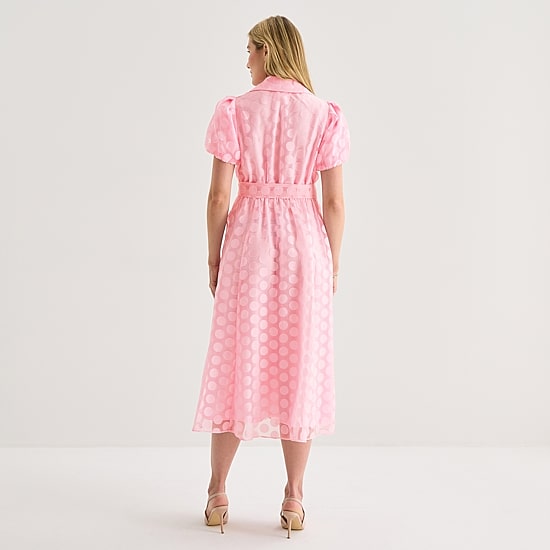 pink polka dot shirt dress EsEiCo Womens Casual Polka Dot Print Half Button Knot Front Shirt Dress  Short Sleeve High Waisted Flared Dresses for Women (Color : Pink, Size :  Small) at Amazon Women's Clothing store
