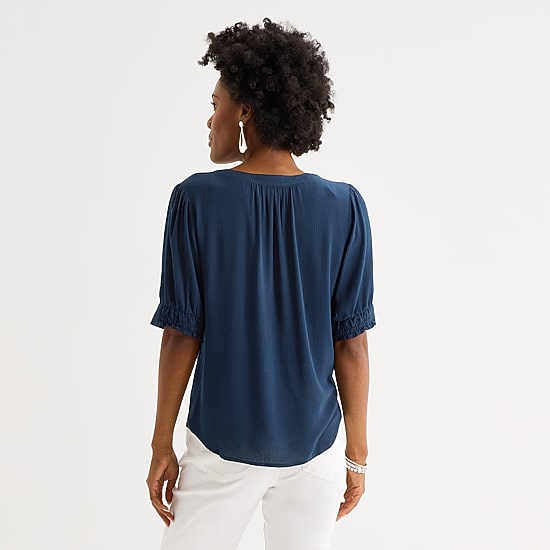 Liz Claiborne Womens Crew Neck Short Sleeve Blouse