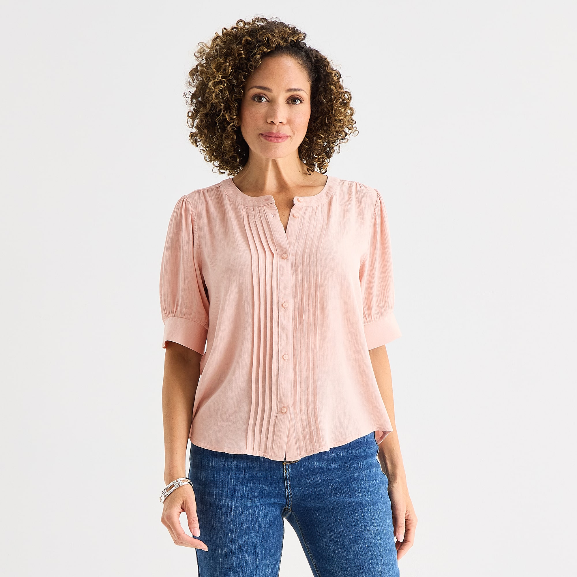 Liz Claiborne Womens Crew Neck Short Sleeve Blouse