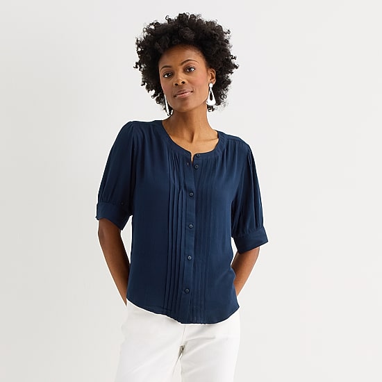 Liz Claiborne Womens Crew Neck Short Sleeve Blouse